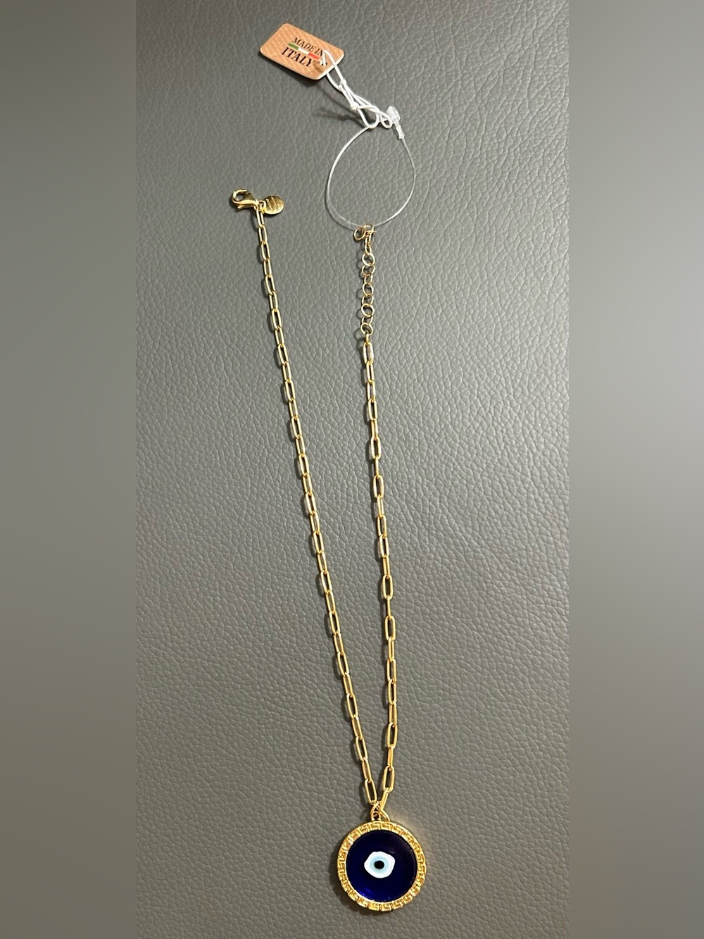 Bronze Italy 🇮🇹 Dyadema Gold Chain Necklace with Blue Evil Eye Pendant